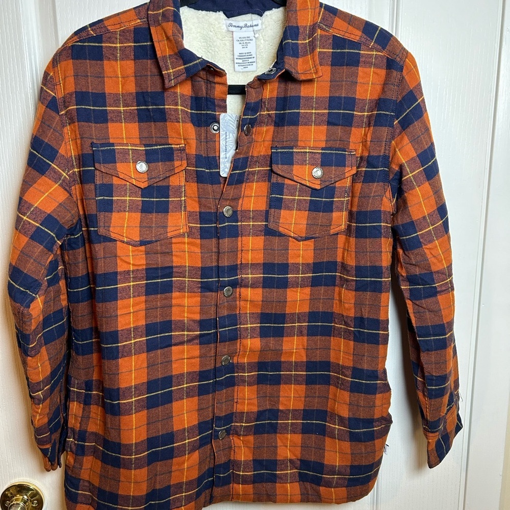 Tommy Bahama Boys Plaid Flannel Shacket Fleece Lined Snap Front NEW Size XXL 16